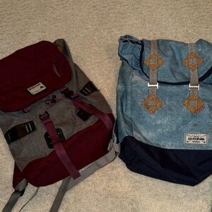 Burton Maroon backpack and Dakine Blue Backpack Set